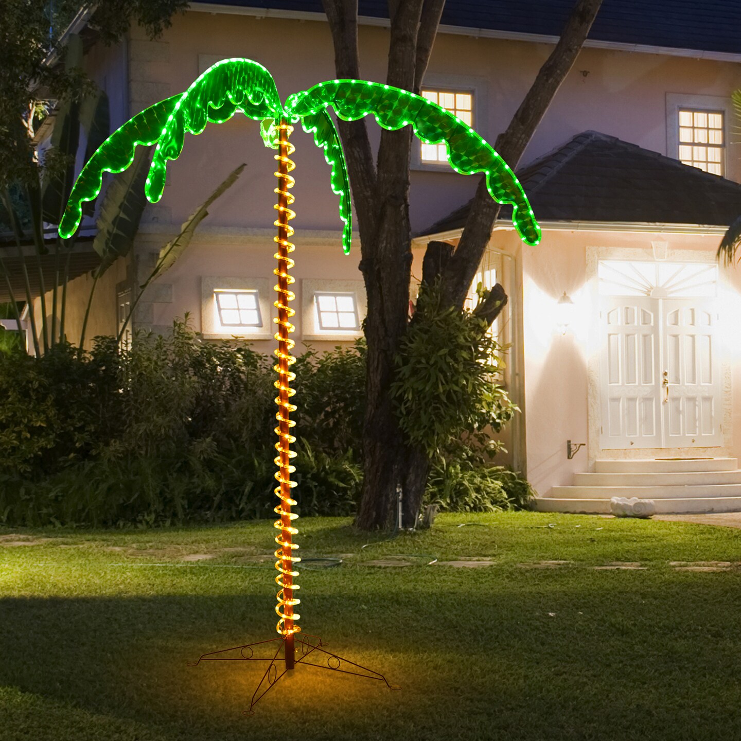 Palm Tree Color Rope Costway 7ft Pre-lit LED Rope Light Palm Tree Hawaii-Style Holiday Decor ...