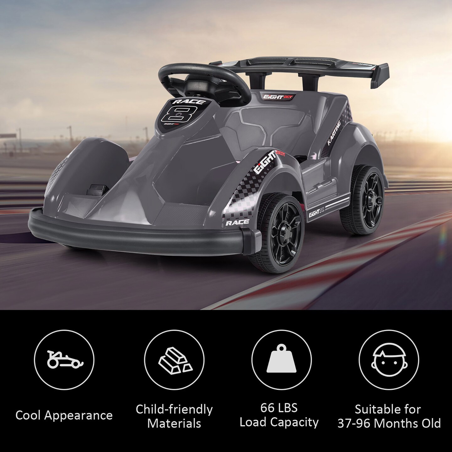 Costway 6V Battery Powered Go Kart Kids Ride On 4 Wheel Racer RC w/ Bumper &#x26; Music