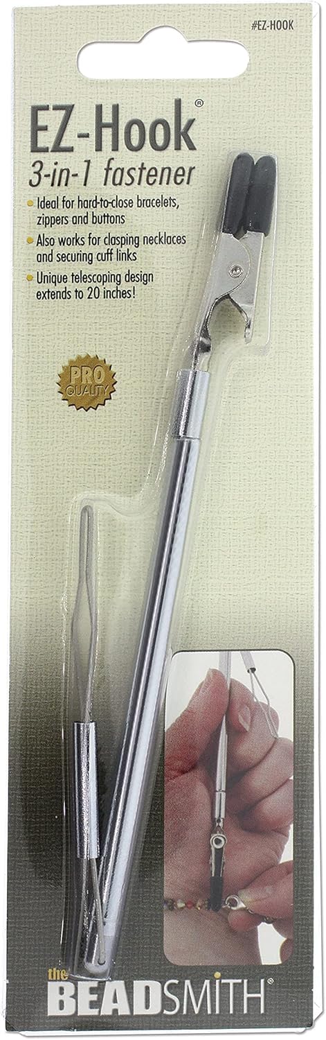 The Beadsmith EZ-Hook 3-in-1 Fastening Tool &#x2013; Bracelet Fastener, Zipper Pull &#x26; Button Looper, Jewelry Aid for One-Handed Use, Ideal for Necklaces, Bracelets &#x26; Clothing