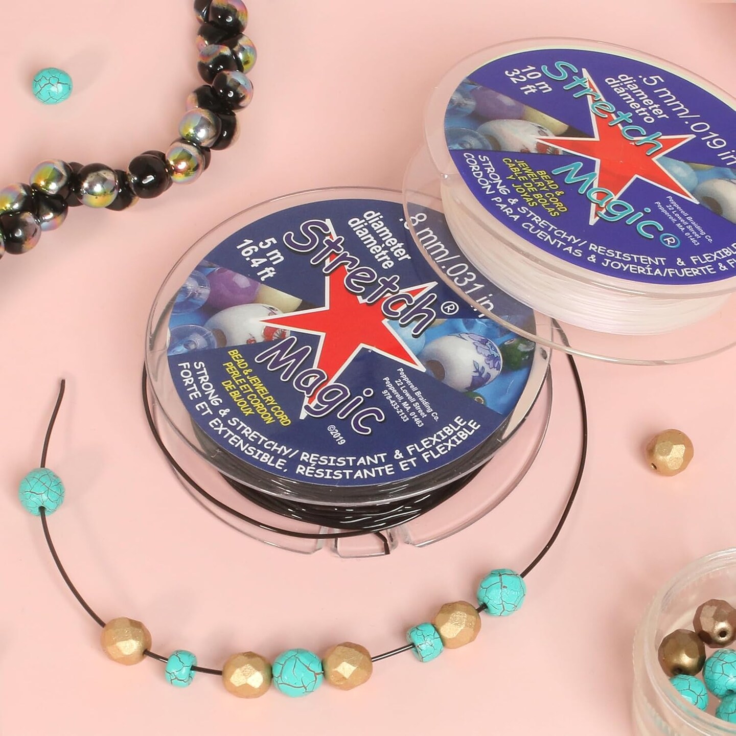 Stretch MagicStretch Magic Bead & Jewelry Cord - Strong & Stretchy, Easy to Knot - Black Color - 0.7mm diameter - 25-meter (82 ft) spool - Elastic String for making beaded