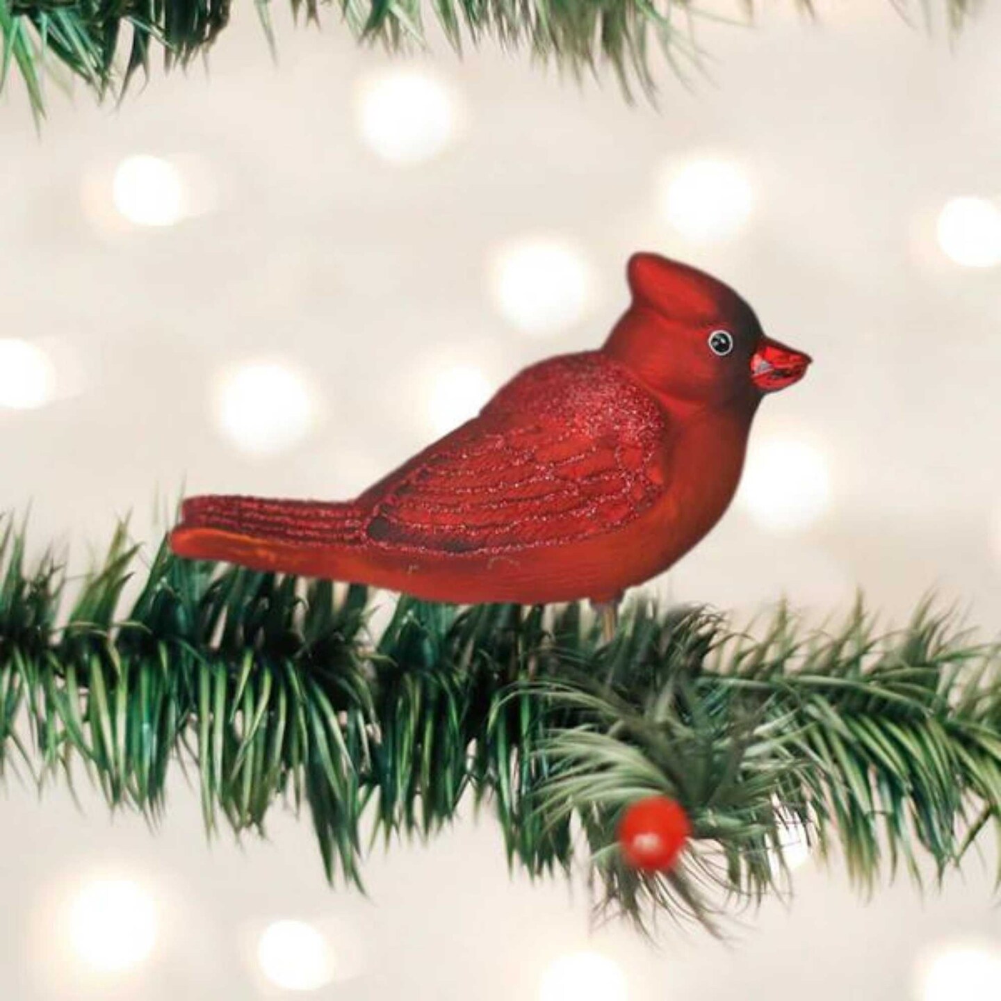 Old World Christmas 2.0 Inch Bright Red Cardinal Tree Ornament , Ornament Bird Clip-On