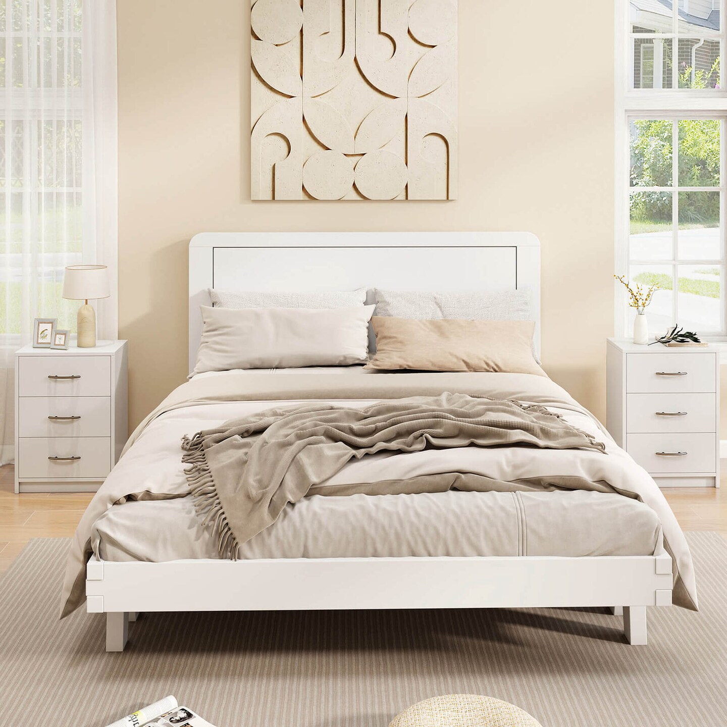 Costway 1/2 PCS 3-Drawer Nightstand Modern Bedside Table with Storage Anti-Toppling Kit for Bedroom White