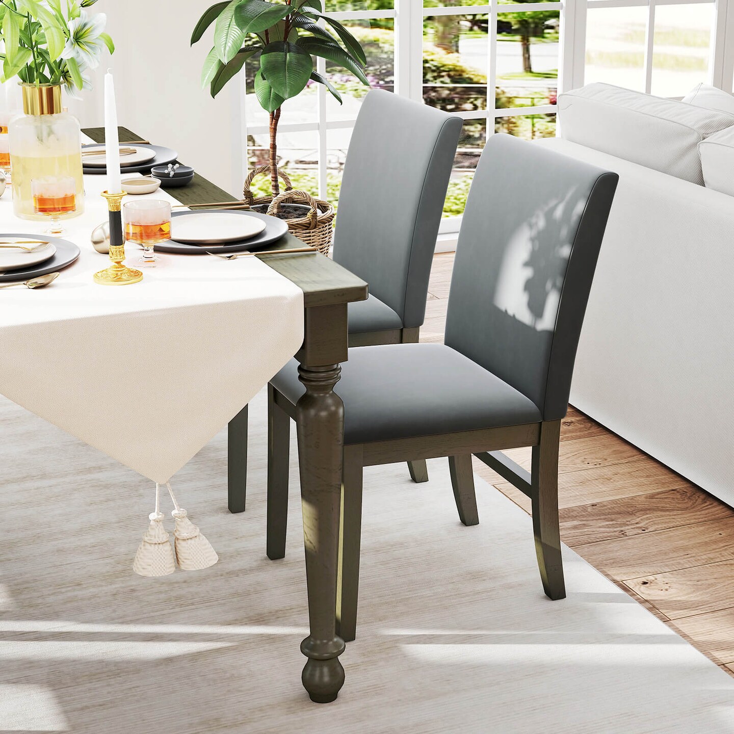 Costway Upholstered Dining Chairs Set of 2/4 with Rubber Wood Legs Padded Seat & High Back