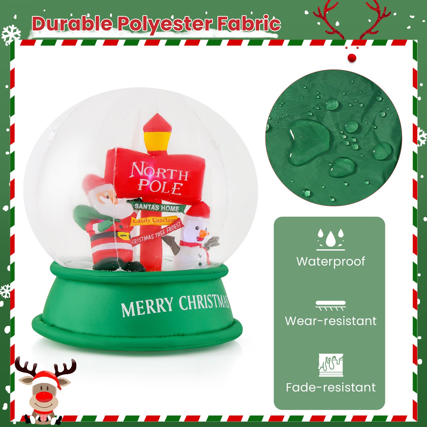 Costway 4 FT Christmas Inflatable Santa Snow Globe Light Up Crystal Ball with Snowman