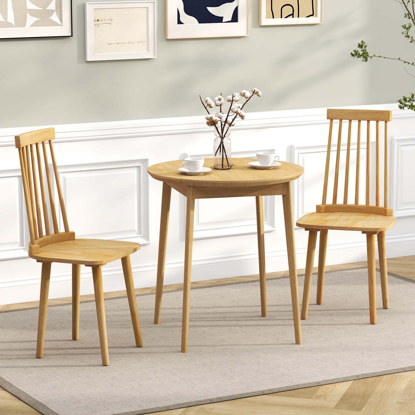 Costway Windsor Dining Chairs Set of 2/4 Dining Chairs with High Spindle Back Natural