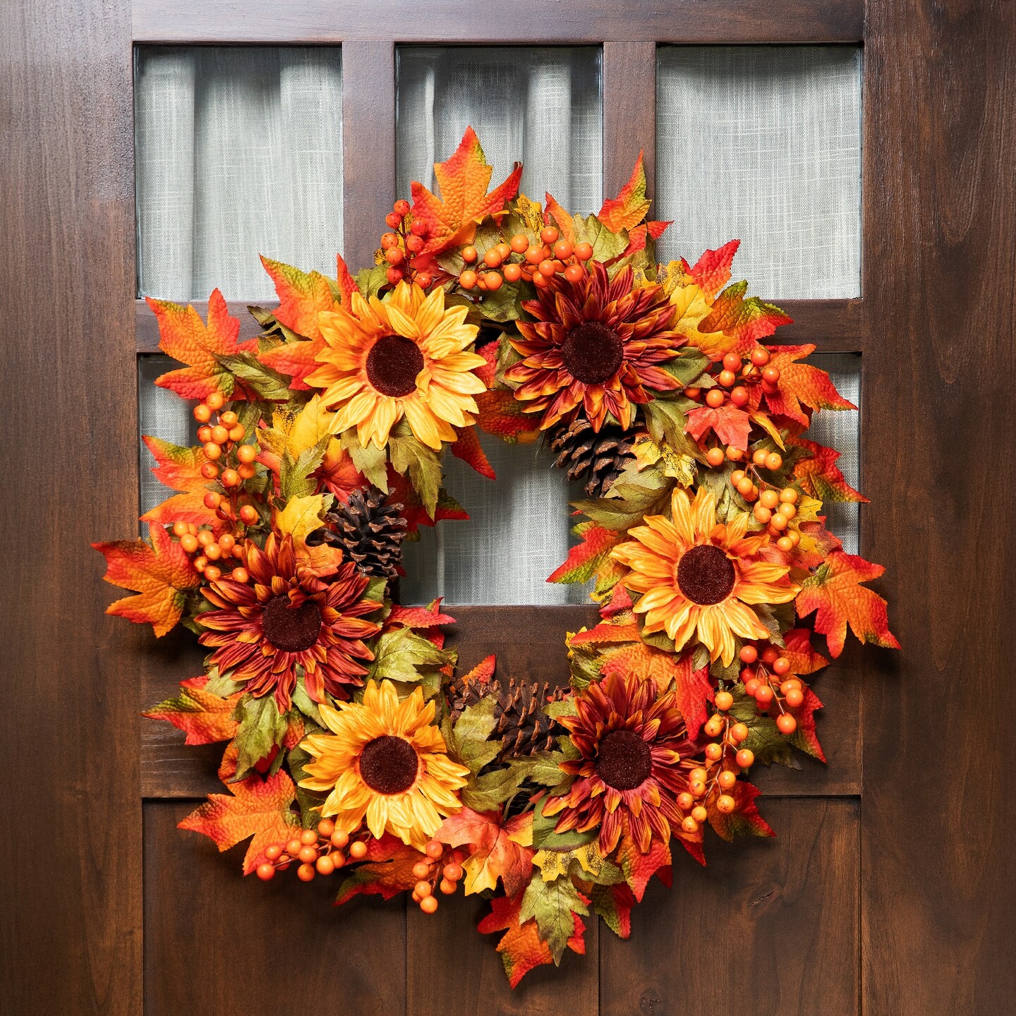 Northlight Sunflower and Pinecone Artificial Floral Fall Harvest Wreath ...