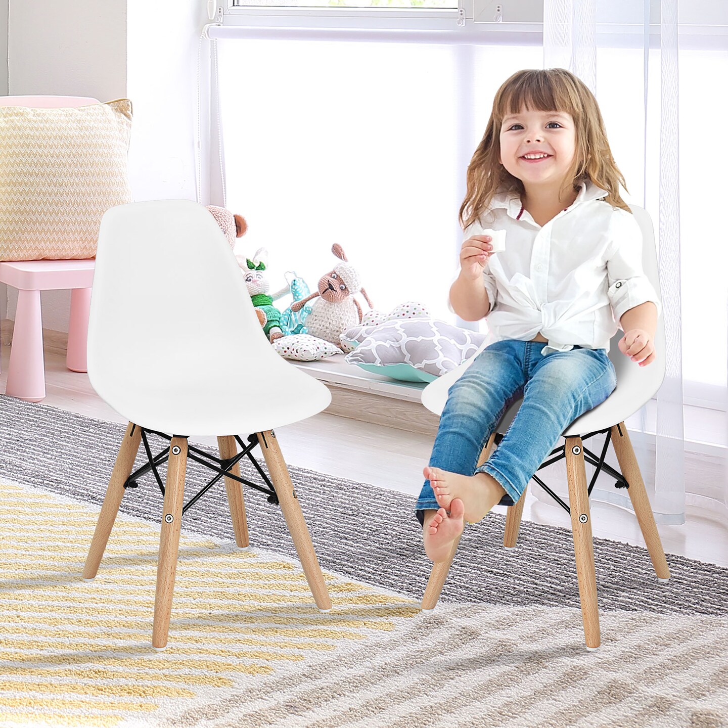 Costway 4 PCS Kids Chair Set Mid-Century Modern Style Dining Chairs w/ Wood Legs