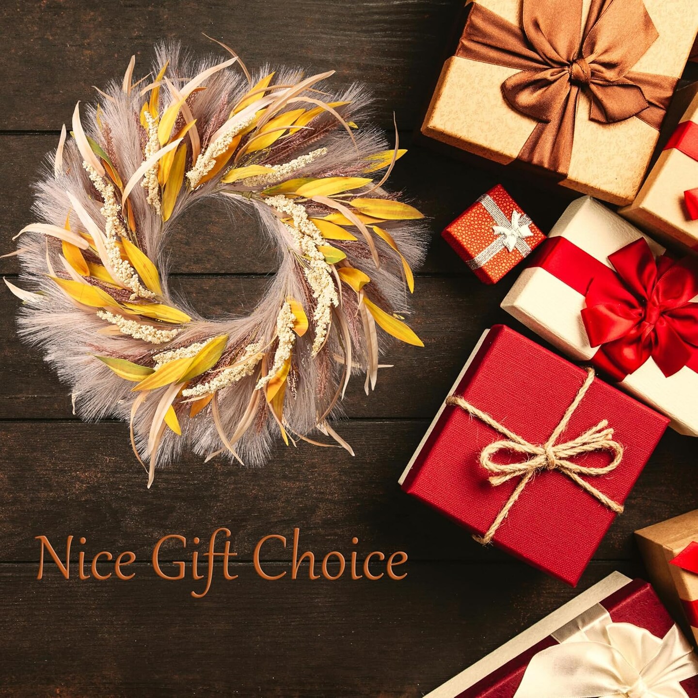 24 Inch Fall Wreath - Light Brown Reeds