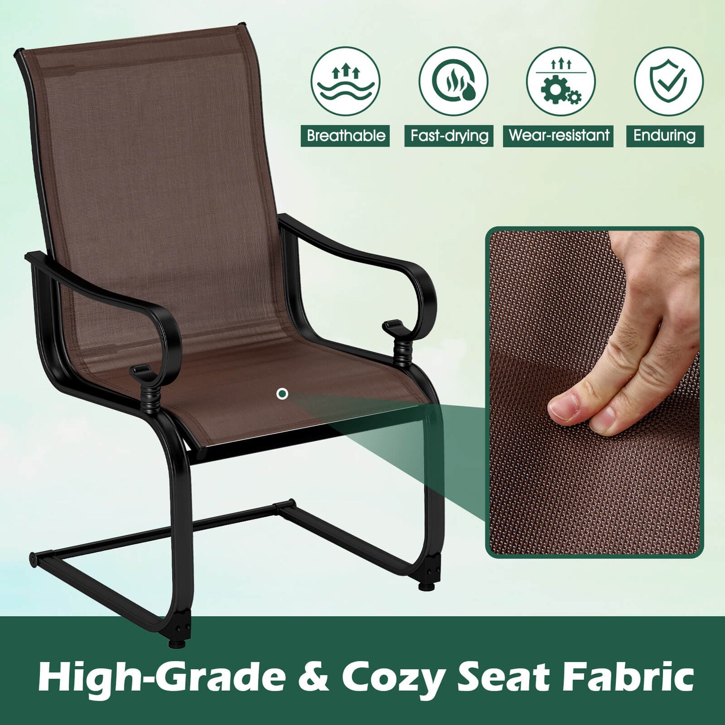 Costway Set of 2 Patio Chairs C-Spring Motion Chairs with Quick-drying & Breathable Fabric