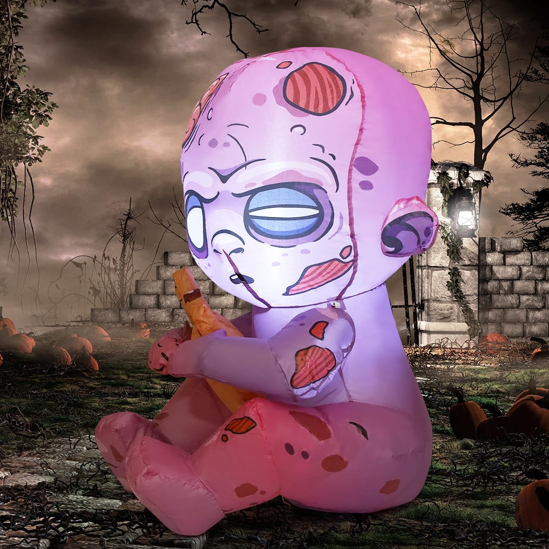 GOOSH 3 FT Halloween Inflatables Zombie Baby Outdoor Decorations Blow Up Yard with Built-in LEDs