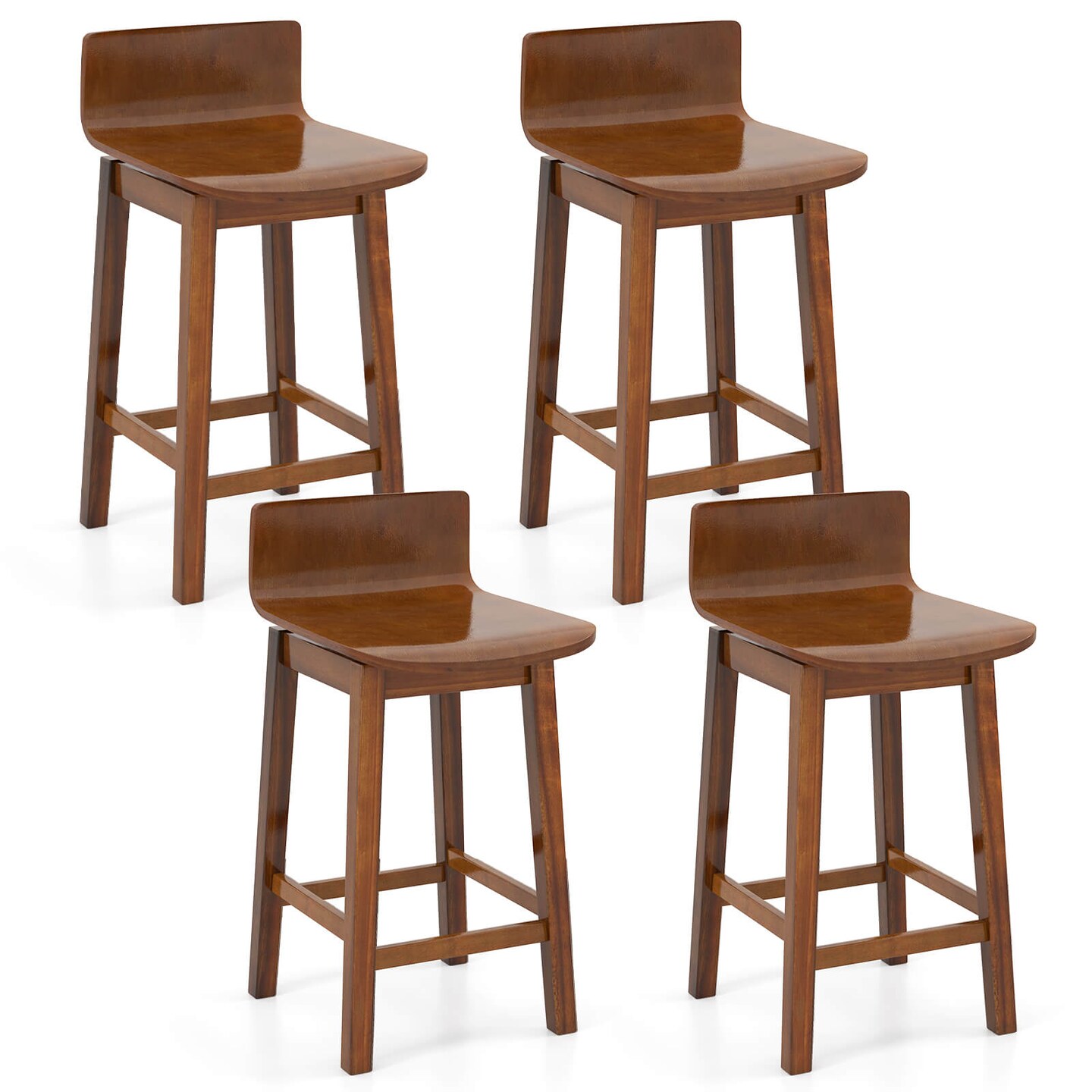 Costway 24.5" Counter Height Bar Stools Set of 2/4 with Footrest Solid Rubber Wood Legs Walnut/White/Black