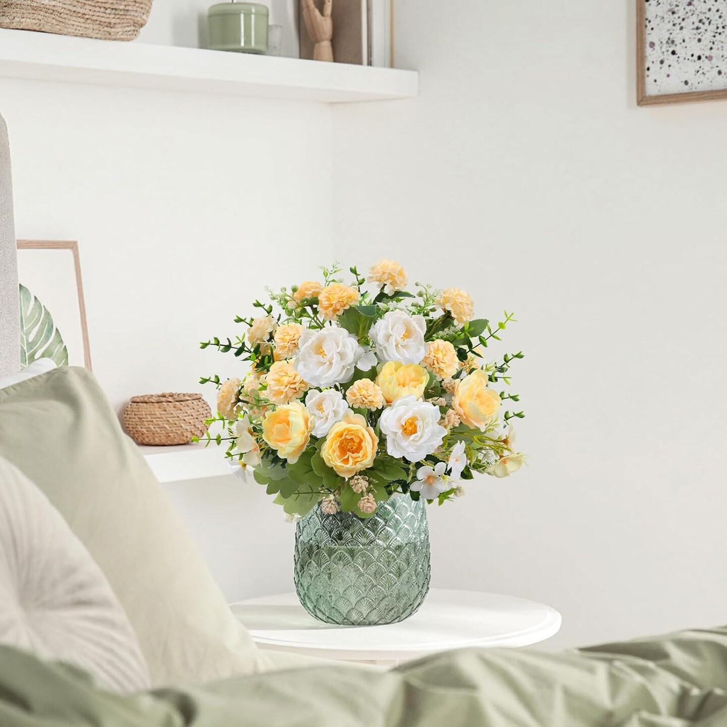 Artificial Flowers Faux Peony Flowers Summer Bouquet with Mums Fake Silk Flowers Summer Floral Arrangements