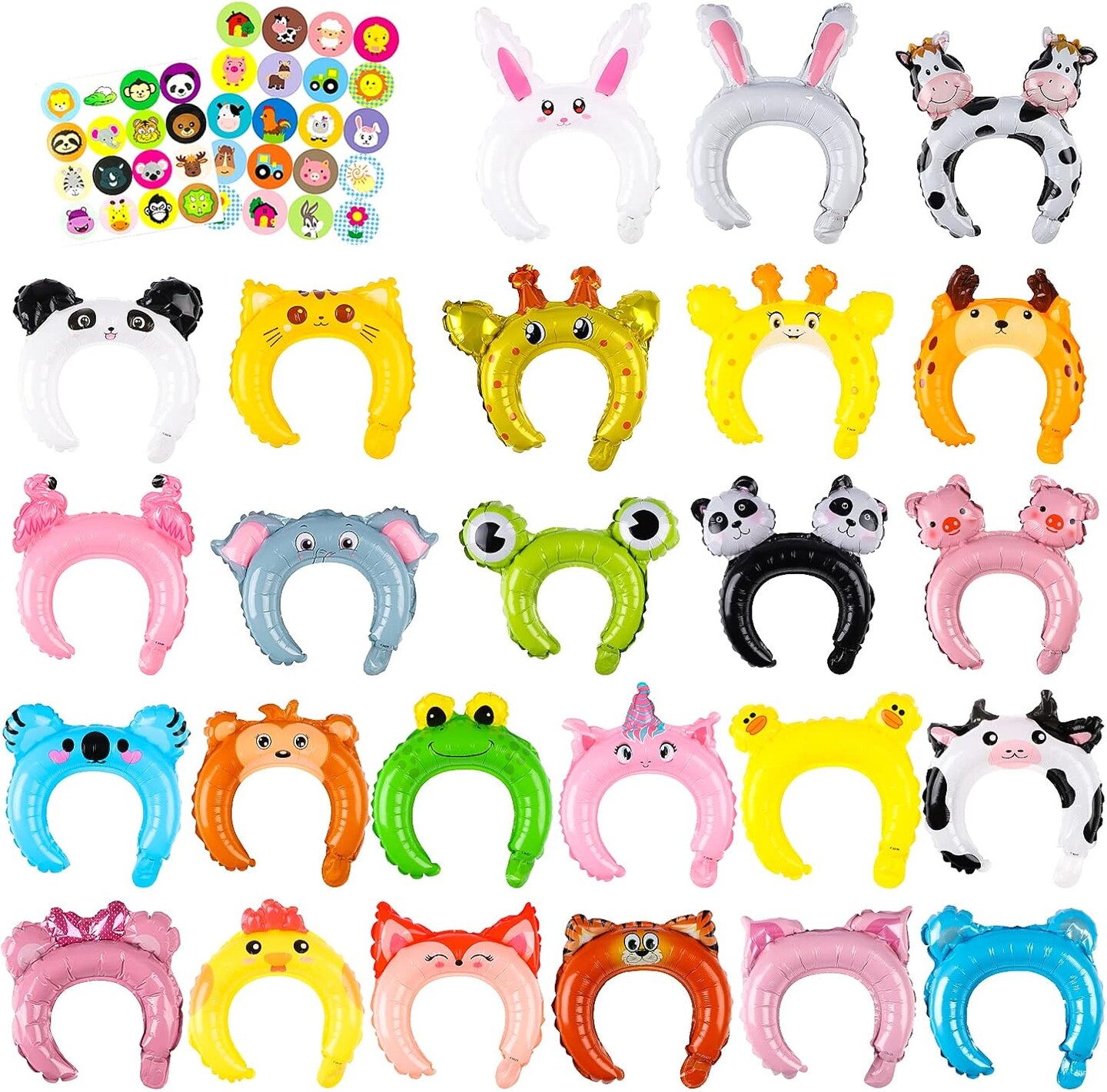 50p Zoo Animal Inflatable Headbands Wildlife Balloon Hair Hoop Include Forest Safari Farm Animals Jungle Theme Birthday Party Supplies with Animal Stickers Party Favors Costumes for Kids