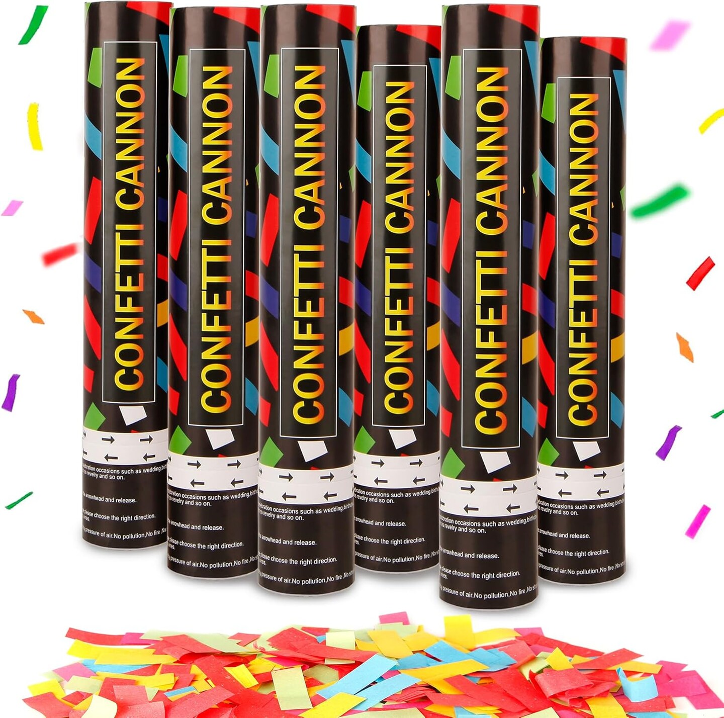 6PCS 12" Multicolor Confetti Cannons – Biodegradable Party Poppers