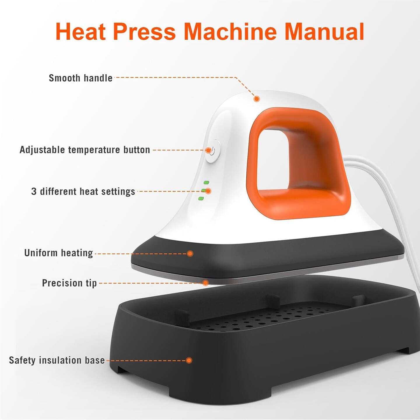 Mini Heat Press Machine - (7&#x22;&#xD7;3.8&#x22;), Heating Sublimation Transfer Projects for Tshirt Hats Bags Pillows Shoes Aprons,Features Insulated Safety Base, 3 Temperature Modes (Orange)