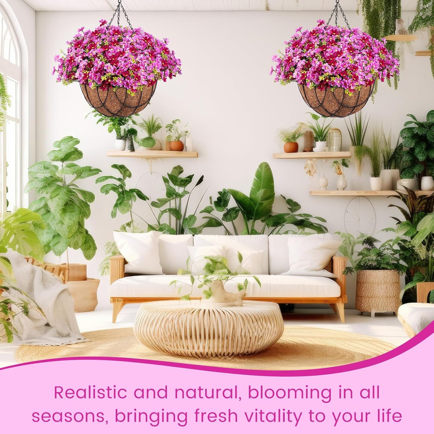 2 Pack Summer Summer Potted Plants Artificial Hanging Baskets