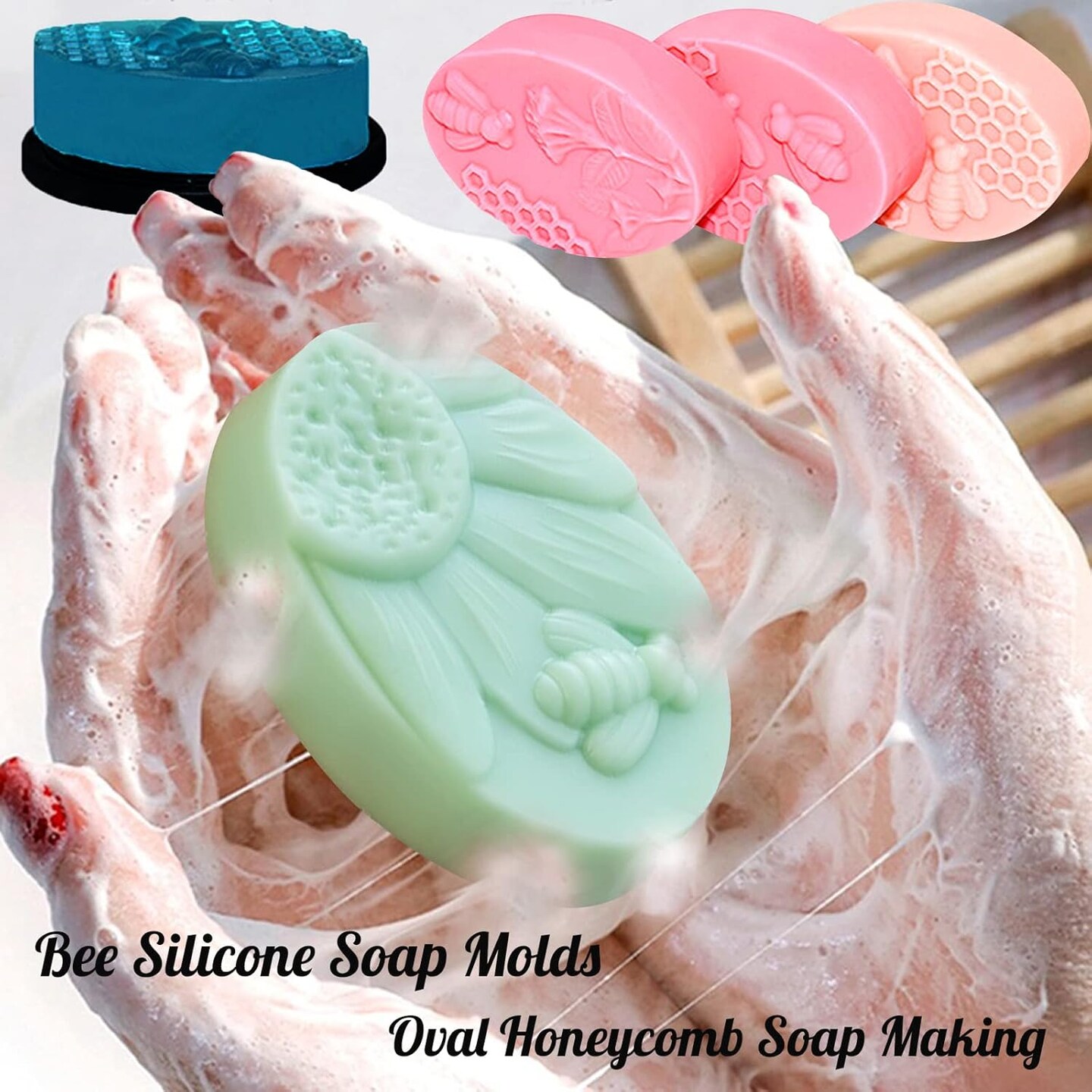 2PCS Oval Bee Silicone Soap Molds, 3D Honeycomb Shape Soap Molds, 6 Cavity Honeycomb Silicone Molds for Homemade Soaps, Beeswax, Resin, Bath Bomb, Cake, Chocolate, Bakeware (Purple)