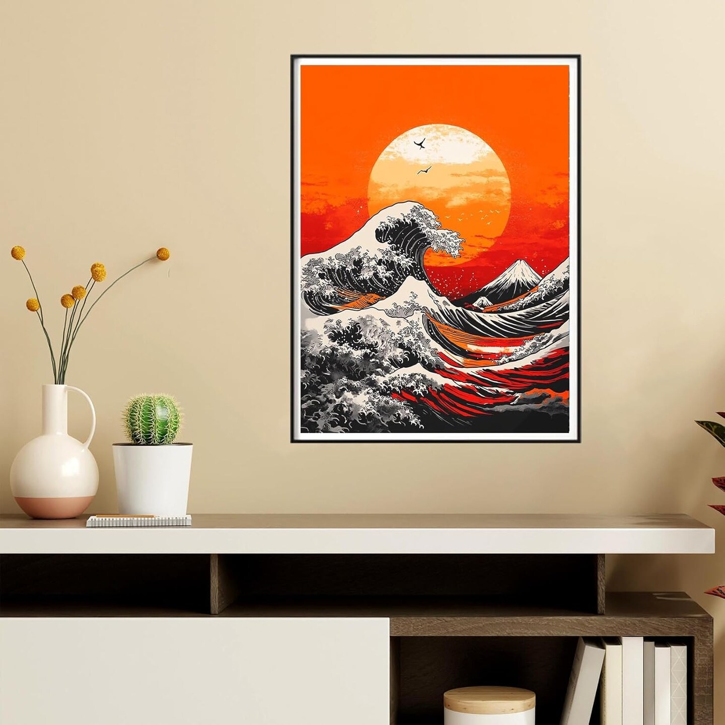 DIY Diamond Art Kits for Adults Sunset Waves, Full Drill Round Rhinestone Diamond Painting Kits for Adults, Cross Stitch Embroidery Canvas