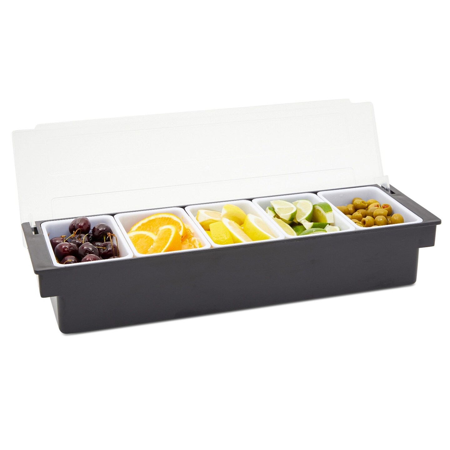 Ice Cooled Condiment Serving Tray, Deck Bar Garnish Caddy with 5 Compartments