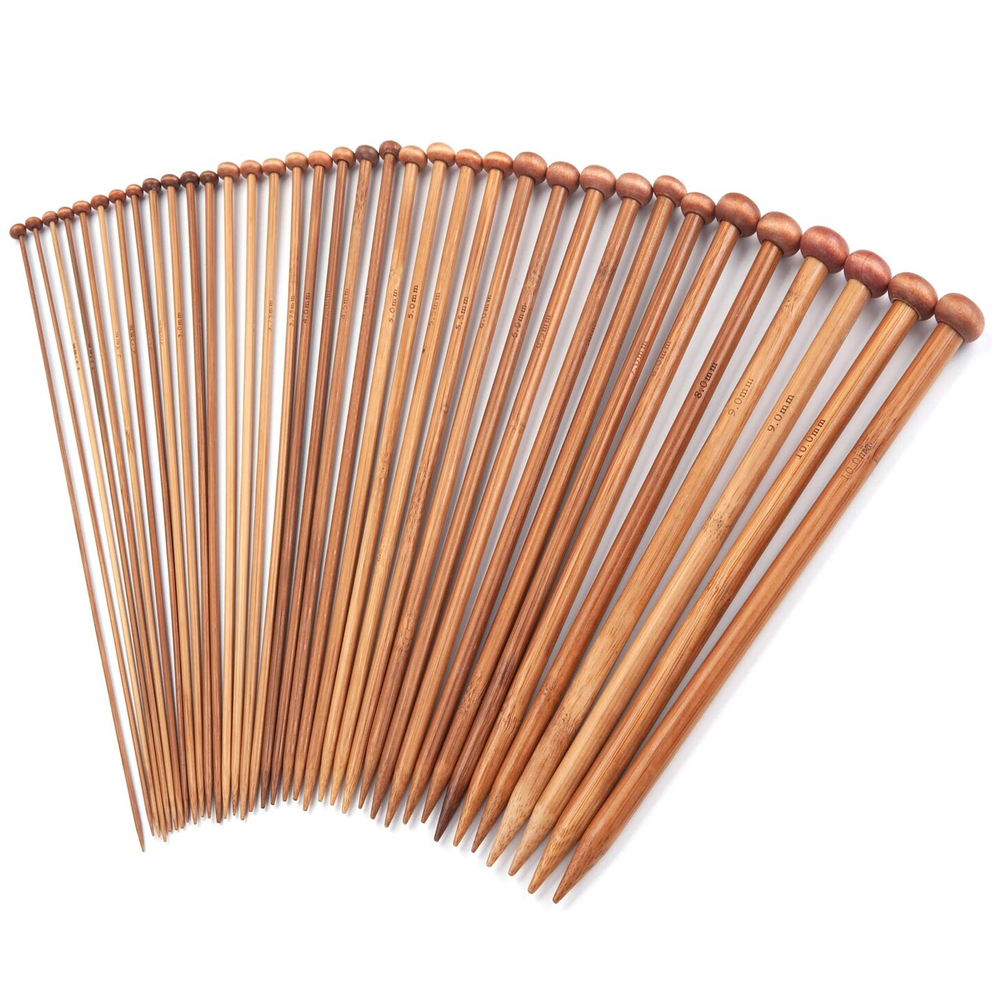 Bamboo Knitting Needles Set, Wooden Knitting Needles for Beginners, 18 Pairs US Size 0-15 (2.0-10.0mm) 14 Inch Long Straight Wood Knitting Needles Single Point for Sweaters, Socks, Shawl and Scarf