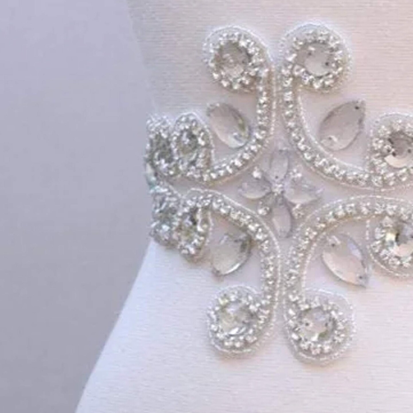 11.5" x 5" Silver Rhinestone Bridal Belt Applique Double Swirl Waist Dress Patch