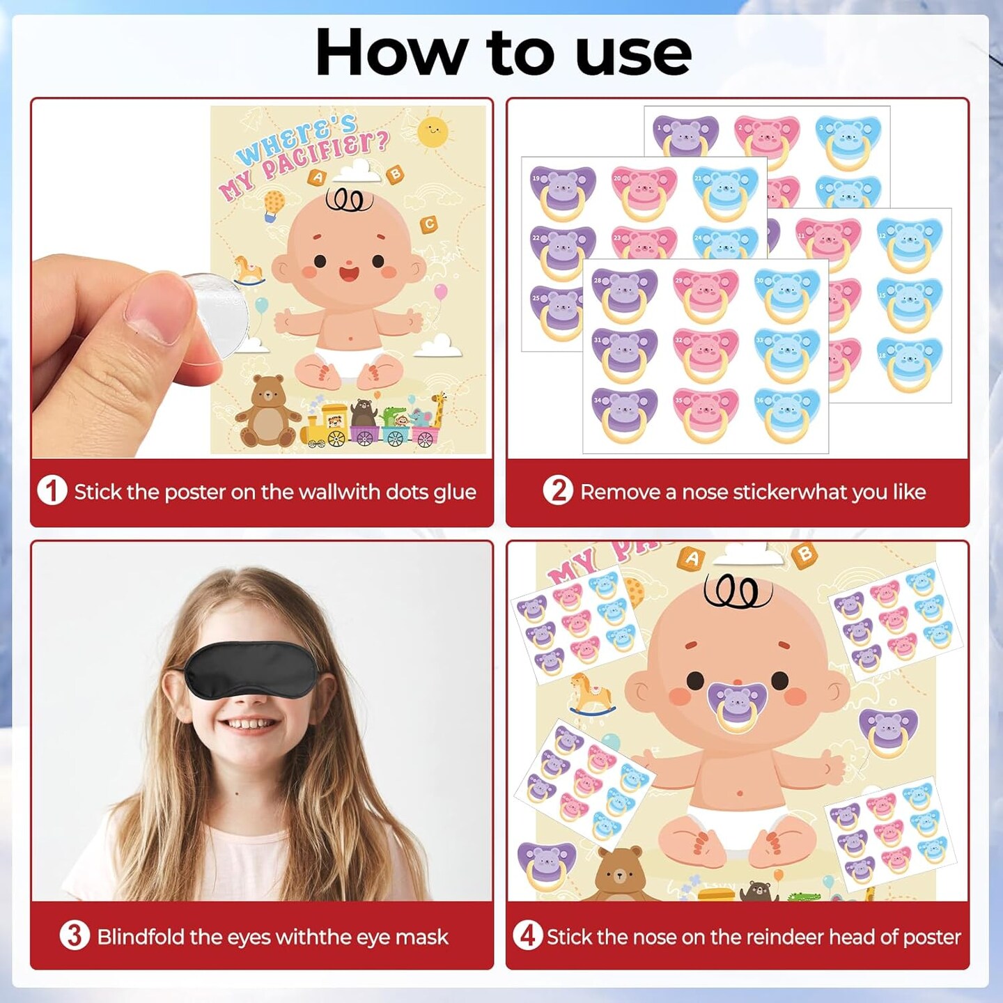 Pin the Pacifier on the Baby Shower Game, 36 Players Gender Reveal Party Supplies, Where is The Baby&#x2019;s Binky