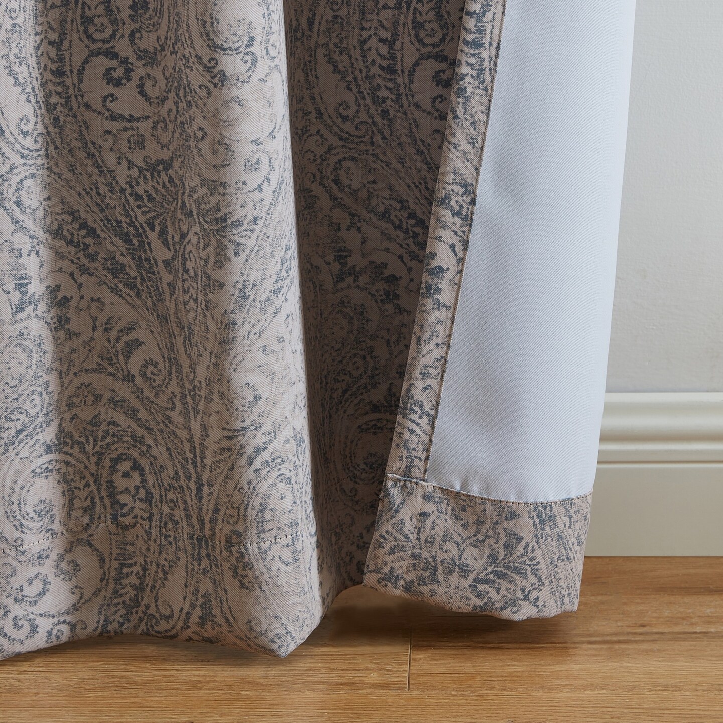 Threadmade Home Vittoria Paisley Printed Blackout Curtain Panel, Gray - 52"W x 95"L