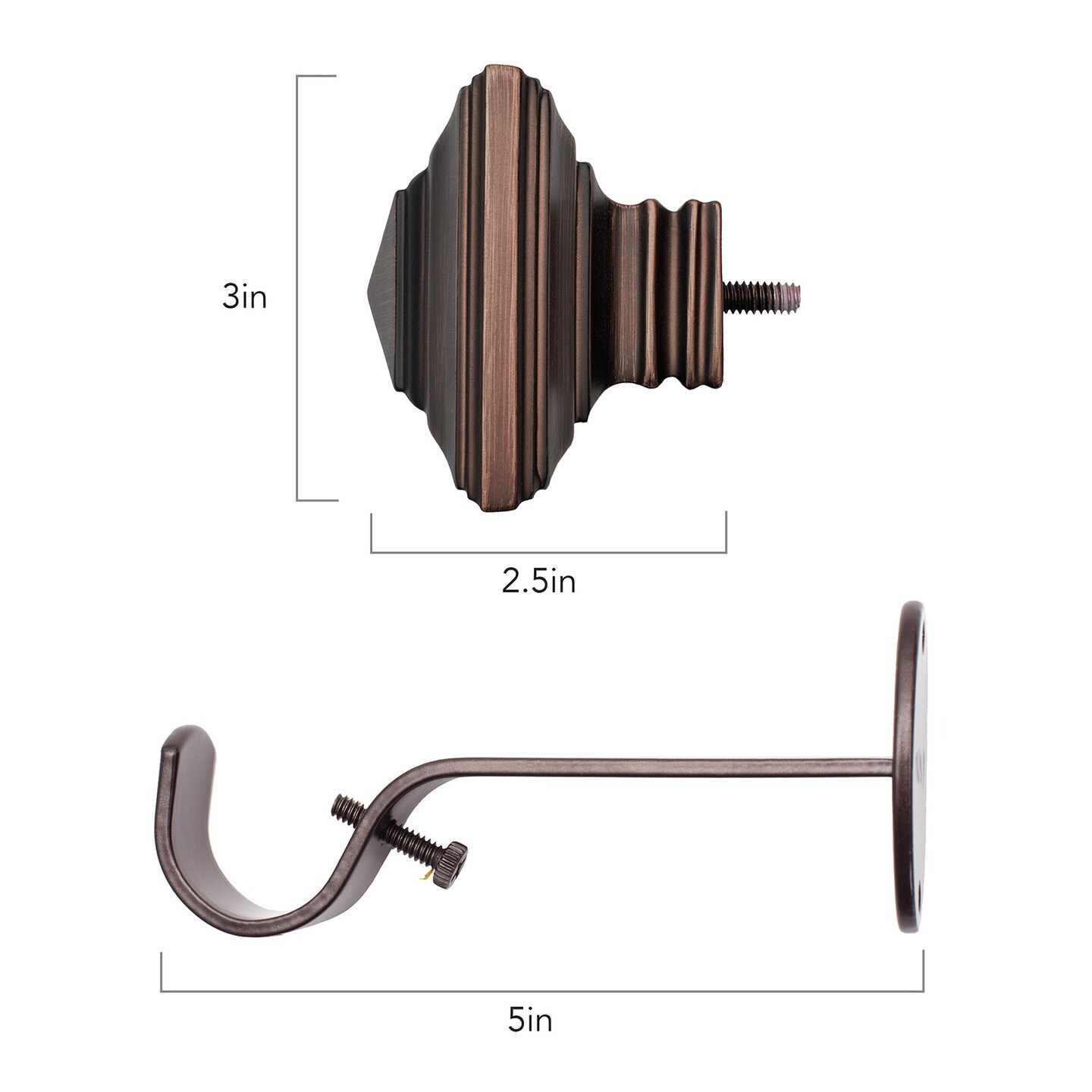 Threadmade Home Florence Single Curtain Rod with Stacked Square Finial, Antique Bronze - 48"W x 86"L
