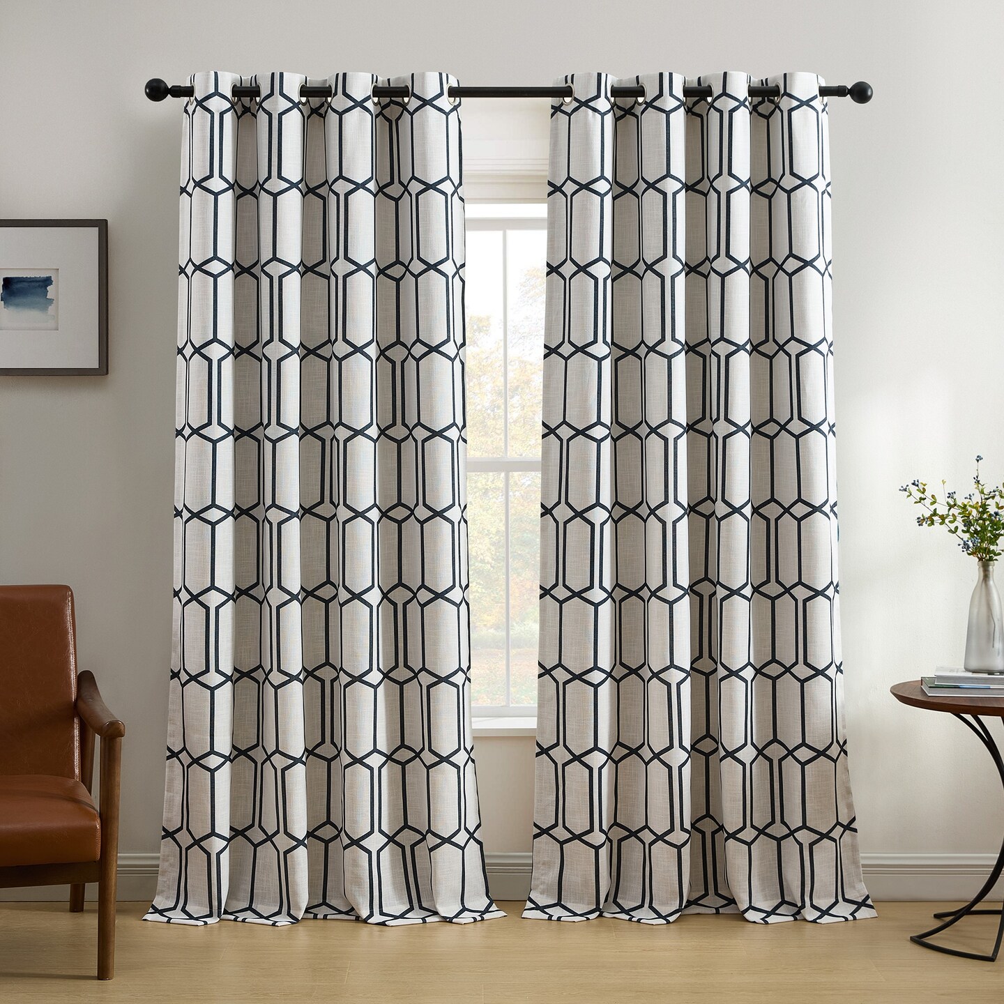 Threadmade Home Kaiden Geometric Room Darkening Window Curtain, Indigo - 52"W x 84"L