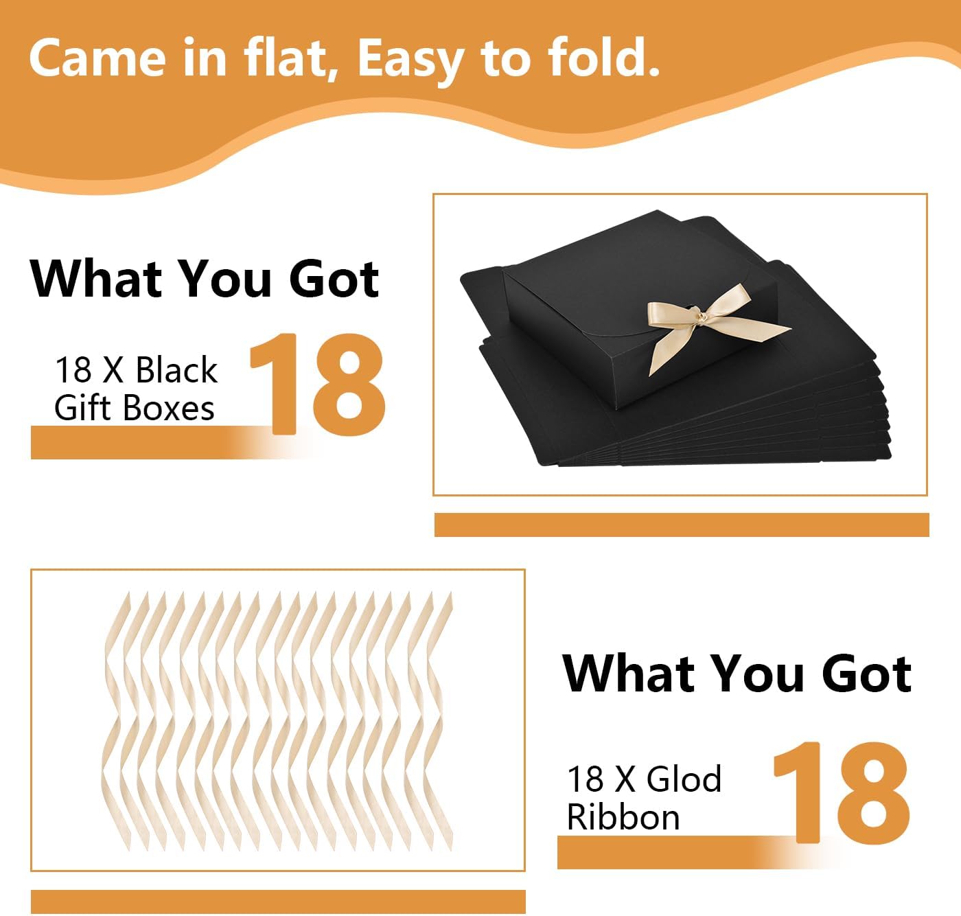 18Pack Gift Boxes with Lids, 6.5X6.5X2 Inch Small Gift Boxes, Present Box with Ribbon, Black Boxes for Gifts, Wedding, Birthday Party, Baby shower, Candy, Candle