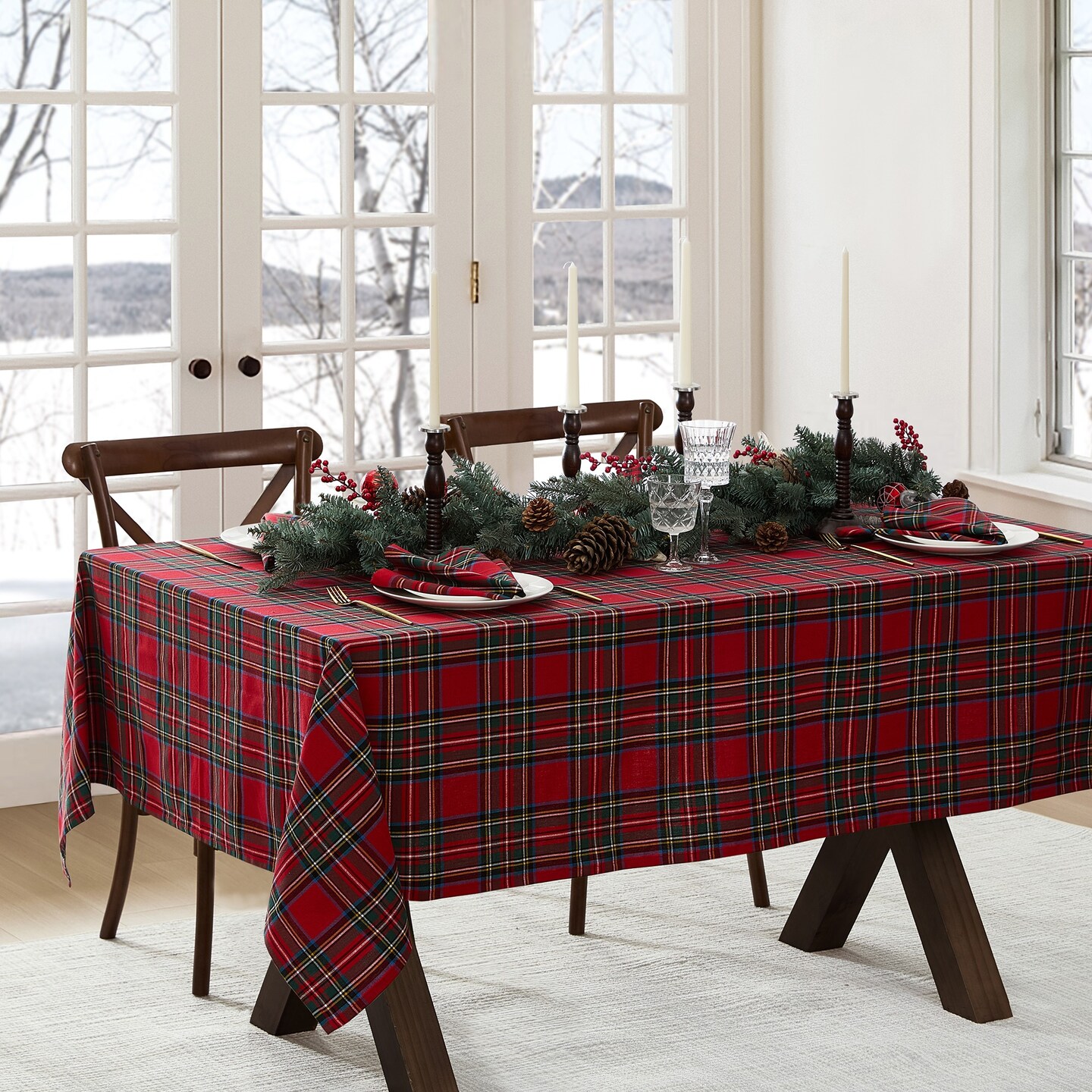 Threadmade Home Stowe Tartan Holiday Plaid Rectangle Tablecloth, Red - 60"W x 102"L