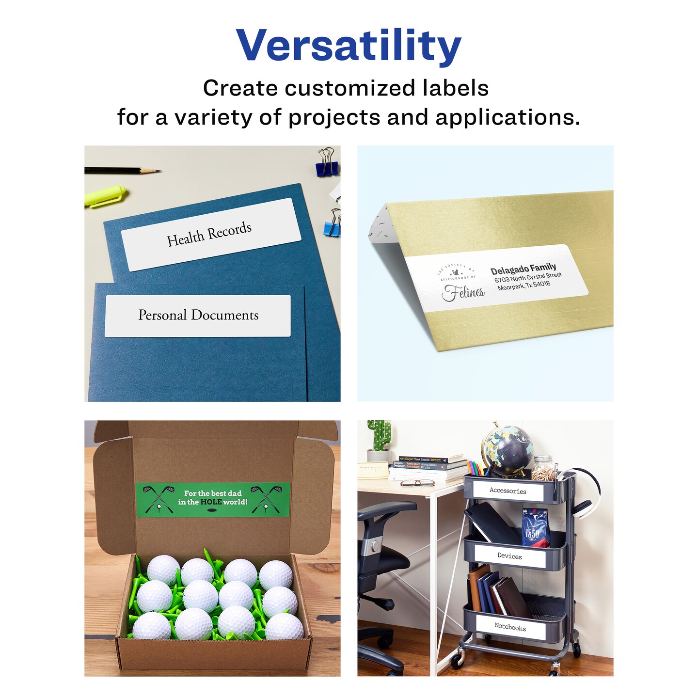 Avery Matte White Removable Rectangle Labels with Sure Feed Technology, Print-to-the-Edge, 2.5" x 7"