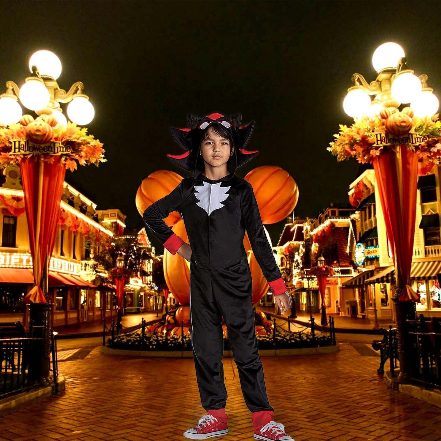 Kids Sonic Shadow Classic Hooded Jumpsuit Costume, Perfect for Halloween Party