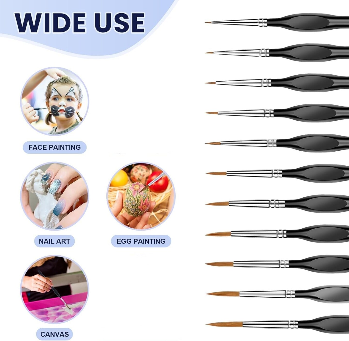 11 Pcs Miniature Paint Brushes - Black
