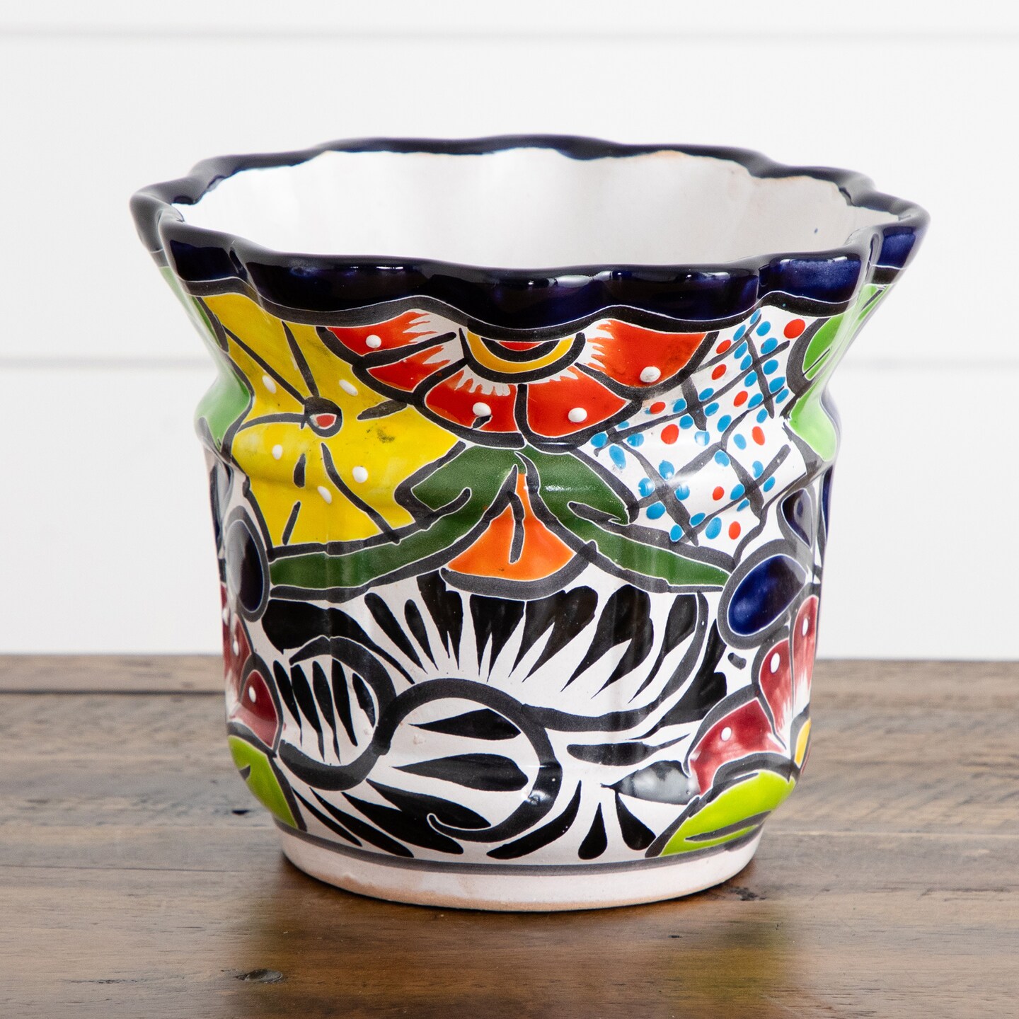 Nearly Natural Handmade Talavera Ceramic Planter - 8" - Multicolored