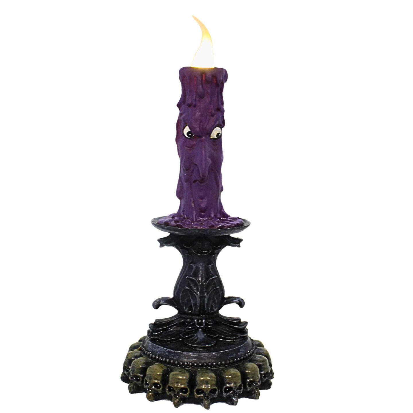 Roman 9.0 Inch Spooky Candle Purple Halloween Figurine , Lighted Halloween Decor Halloween Light