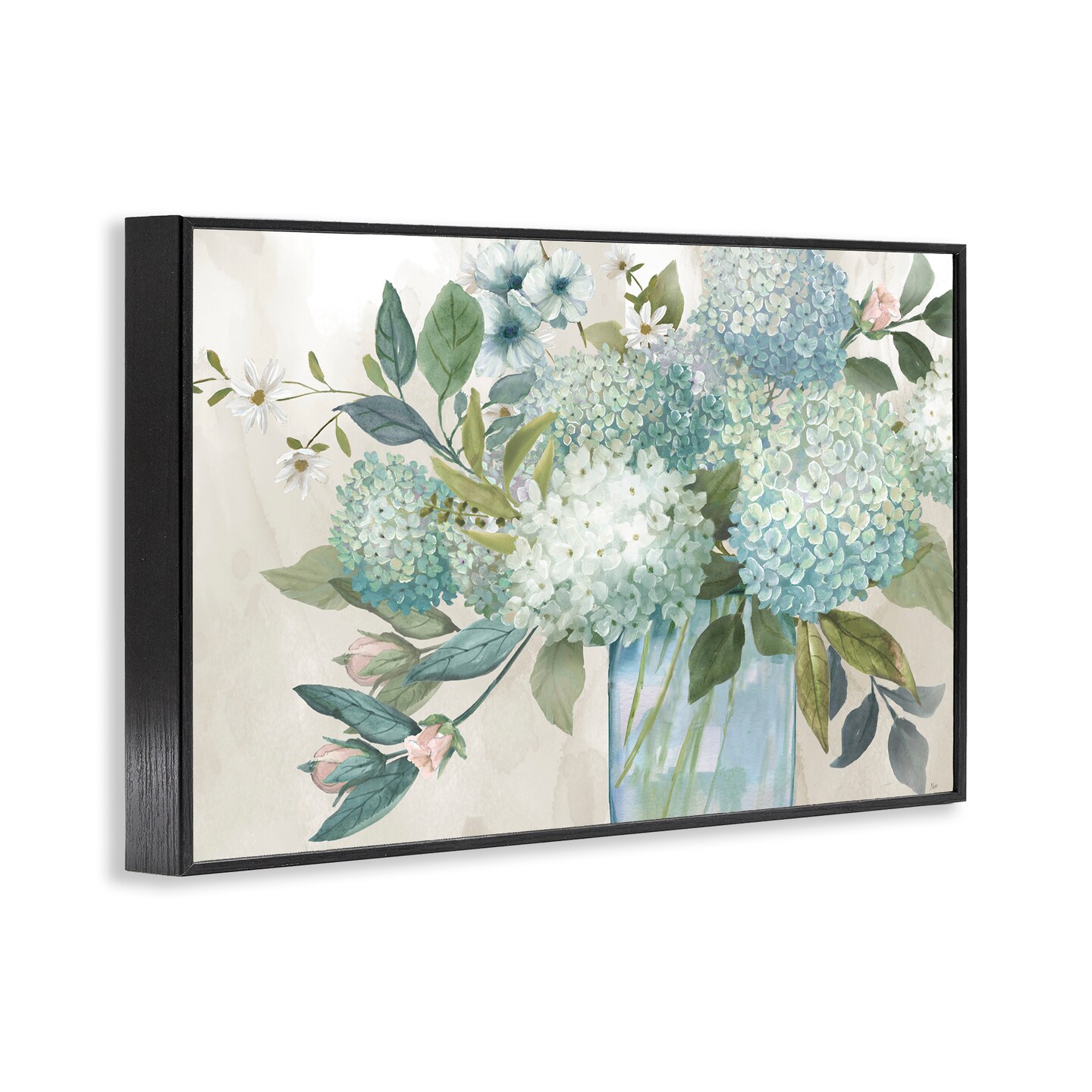 Stupell Industries Hydrangeas Galore Blue Flowers Black Framed Giclee Art, design by Nan