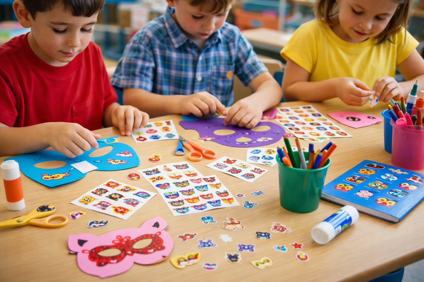 Mask Stickers 1 Inch – 120 Pack Assorted Carnival, Animal & Party Face Stickers for Crafts & Rewards