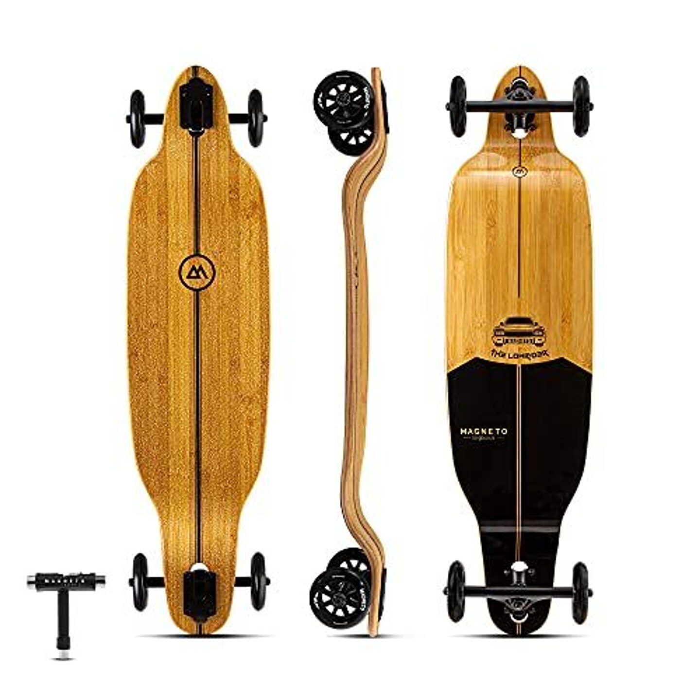 Magneto Glider Longboard Collection | 40&#x22; x 9.25&#x22; | Premium Cruiser Longboard Skateboard | Large 100mm Wheels | Bamboo Deck with Hard Maple Core | Cruiser Carver | Fully Assembled | Free Skate Tool