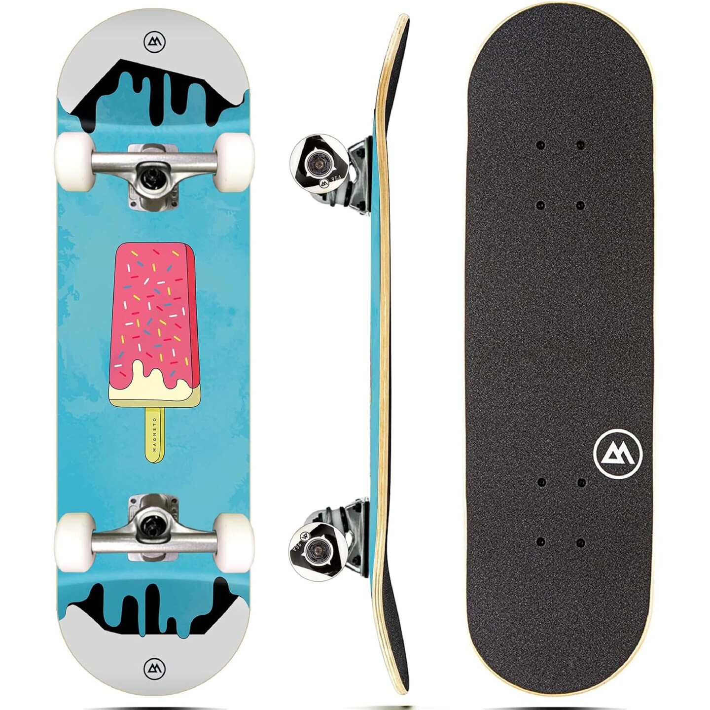 Magneto Complete Skateboard | 27.5&#x22; x 7.5&#x22; | 6-Layer Canadian Maple Double Kick Concave Deck | Skateboard Cruiser Skateboard for Kids Ages 3-14, Boys, Girls, Beginners