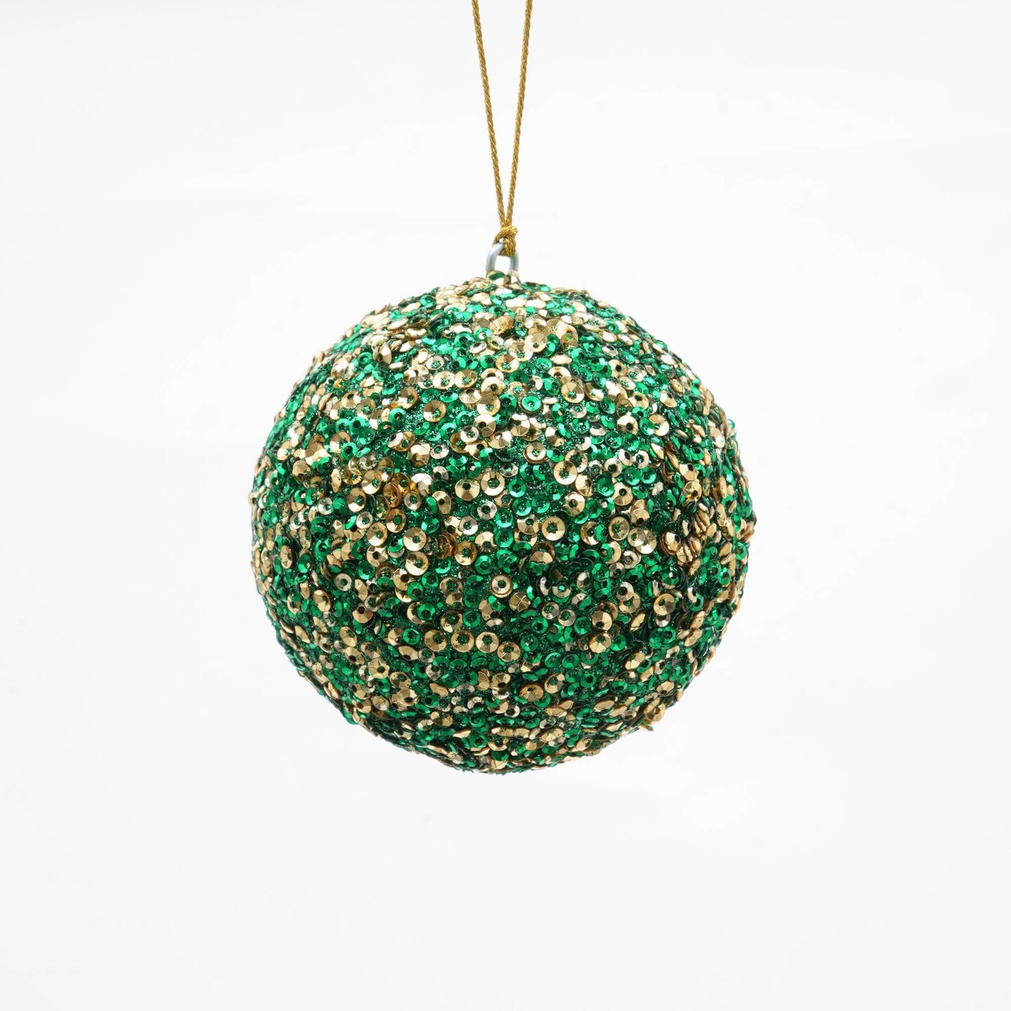 Sequins Lac Ball Hanging Ornament - Green &#x26; Gold - 4&#x22;