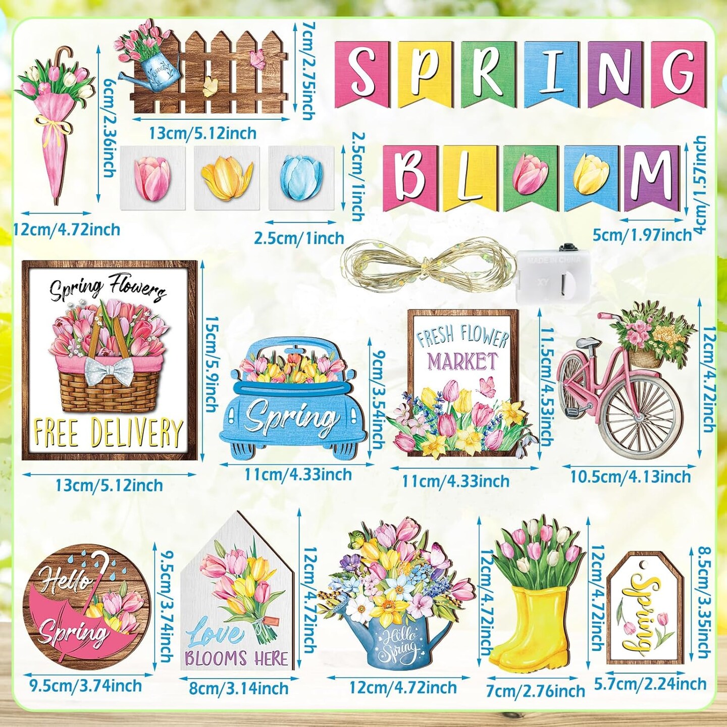 24-Piece Spring Tiered Tray Decor Set – Wooden Table Centerpieces & Farmhouse Bloom Blocks for Home & Office