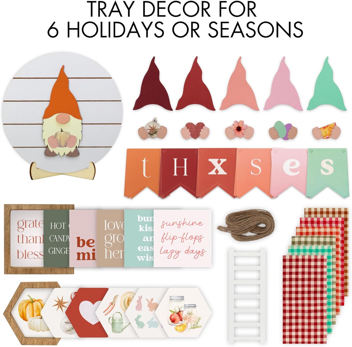 All-Season Tiered Tray Decor Set – Interchangeable Christmas, Spring & Valentine’s Farmhouse Centerpiece for Home & Kitchen