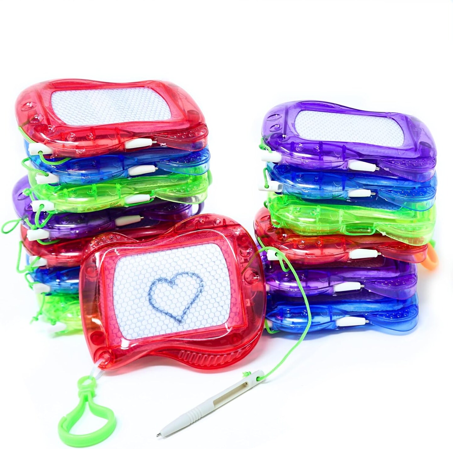 4E’s Novelty 24 Pack Mini Magnetic Drawing Board for Kids - Erasable Magnetic Doodle Board Keychain Party Favors