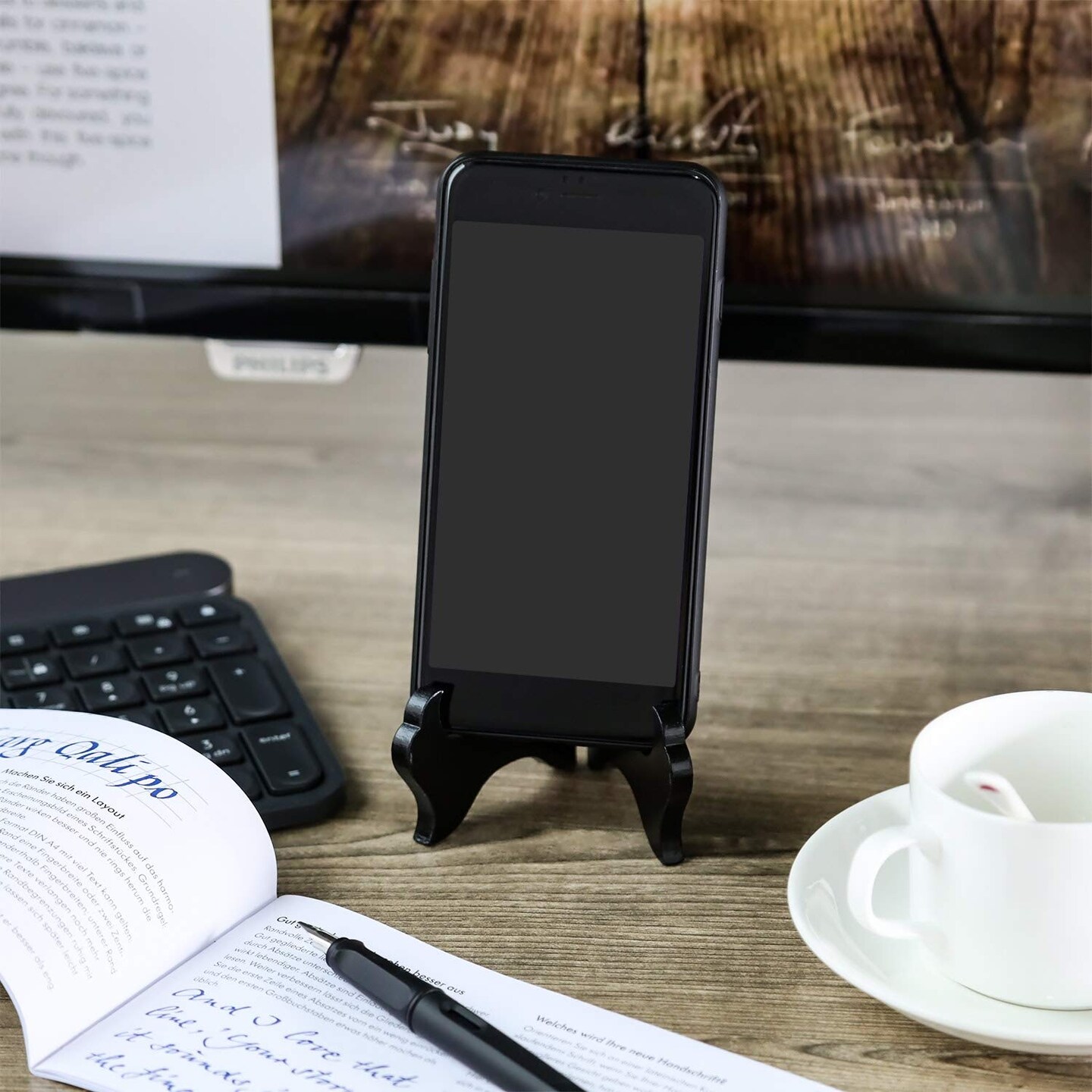 4 Packs Wooden Display Stand Decorative Plate Stands for Display Picture Frame Holder Easels(Black,4 Inch)
