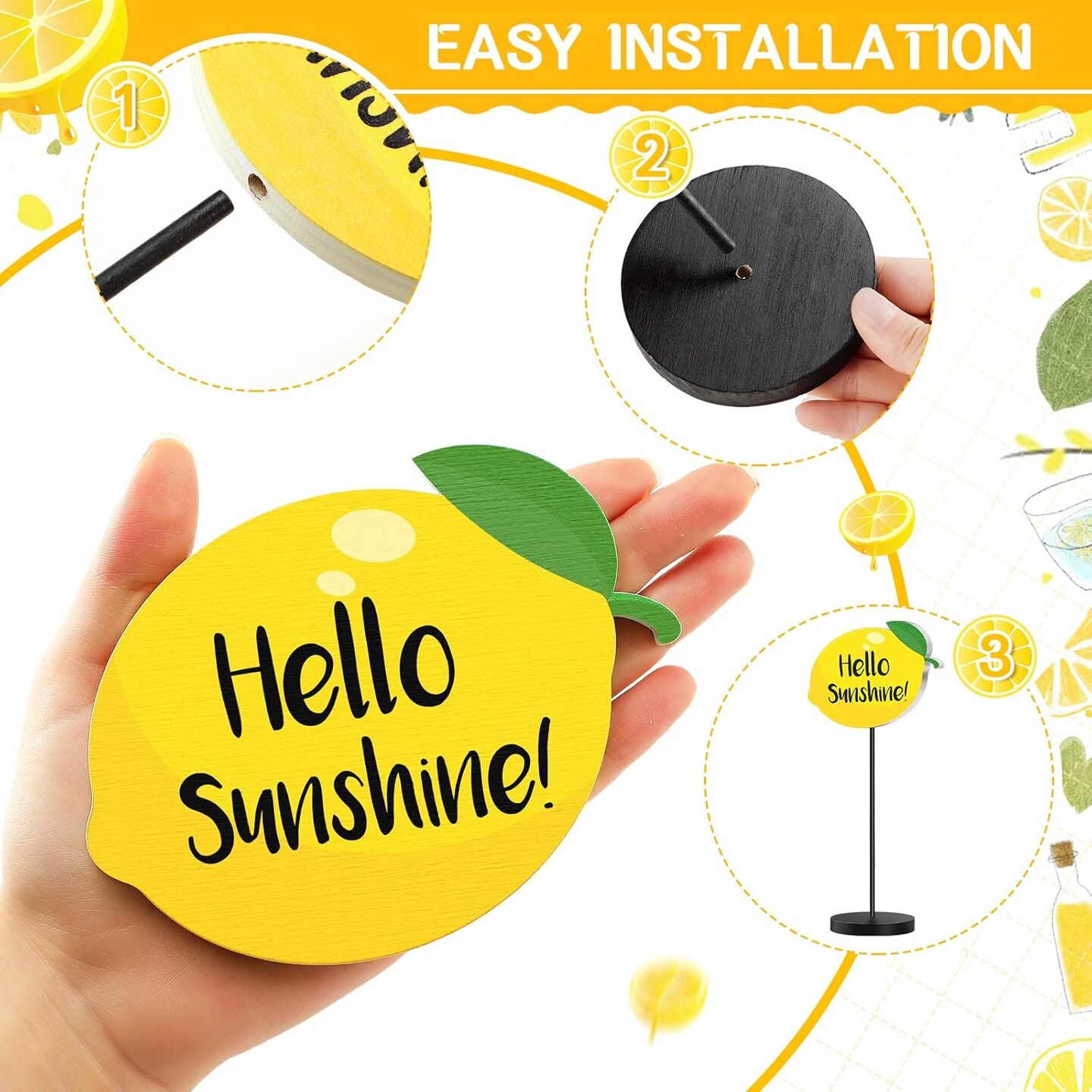 3 Pcs Summer Ocean Tabletop Decor Standing Sea Turtle Lemon Ladybug Easter Bunny Block Wooden Table Centerpiece Sign Coastal Beach Nautical Table Decor for Home Kitchen(Lemon)