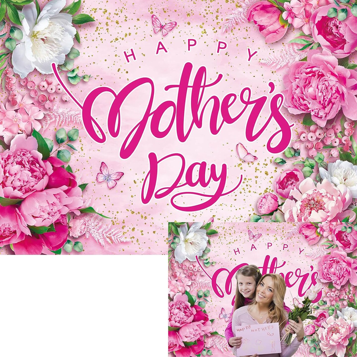 7x5ft Mother’s Day Photography Backdrop – Pink “Thanks Best Mom & Grandma” Event Banner, Floral Party Decoration Background for Photo Booth Props and Celebration Pictures