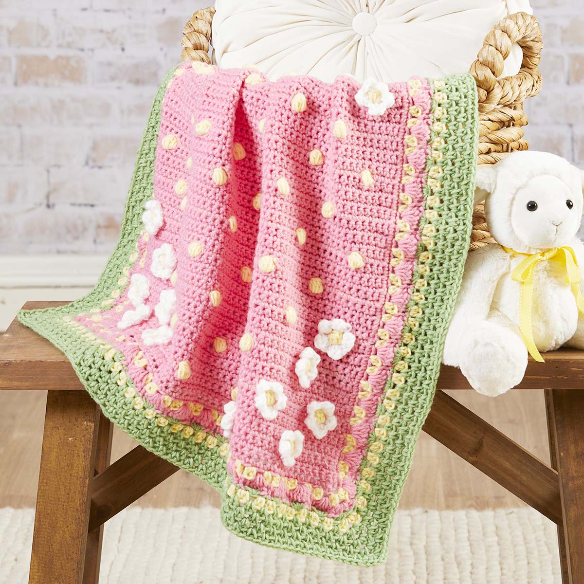 Herrschners Strawberry Fields Baby Blanket Crochet Kit, Color