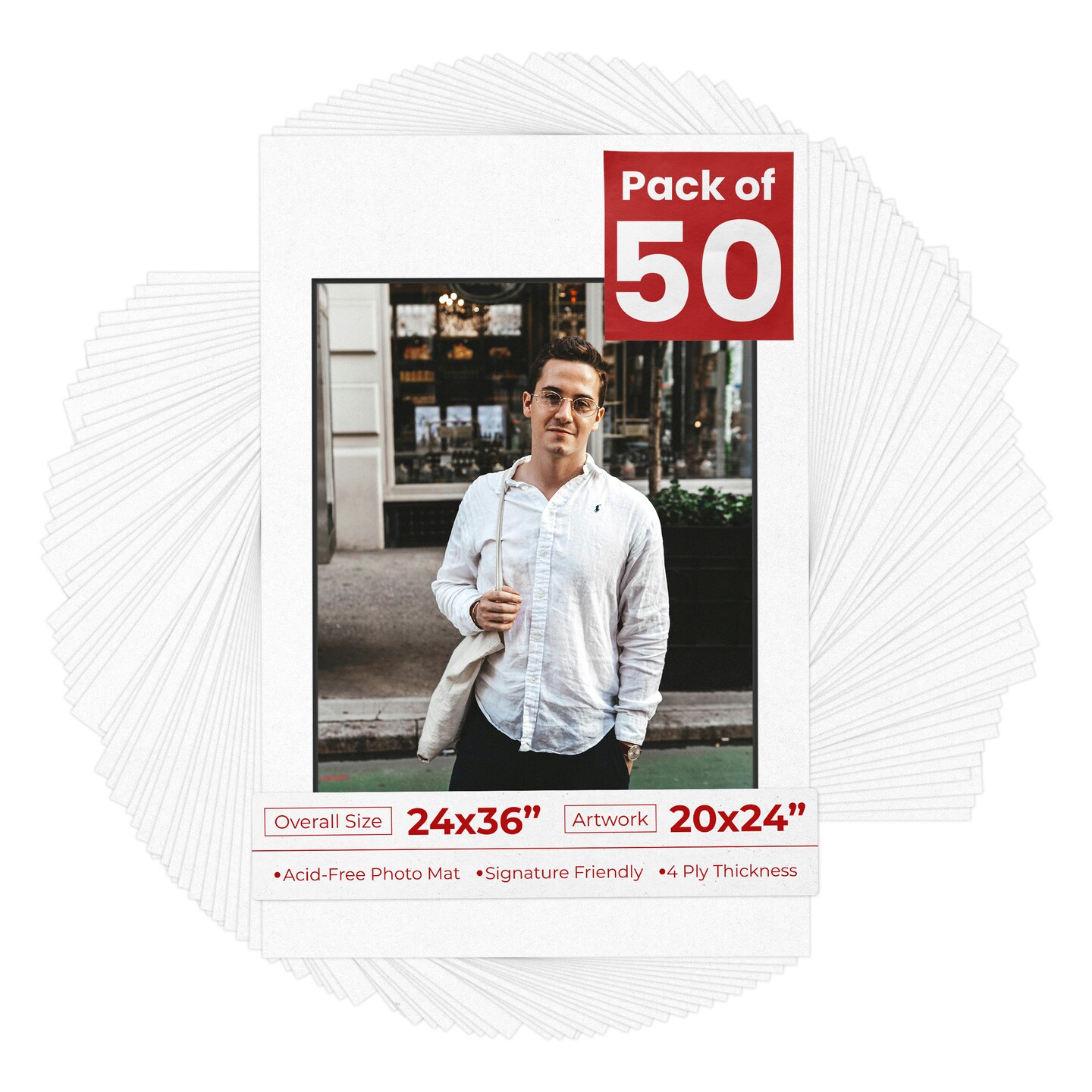 White with Black Core Mat Board for 24x36 Frames - Fits 20x24 Photos