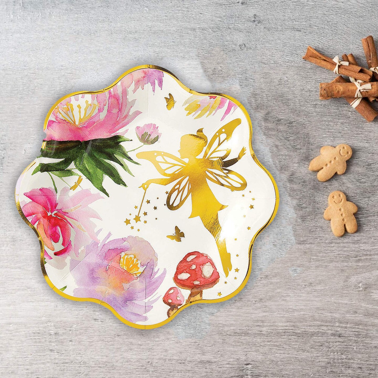 8 Count Iridescent Fairy Paper Plates Gold Trimmed Party Disposable Dinnerware 9"
